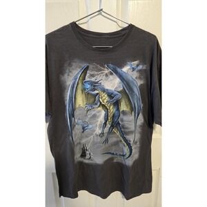 Vintage Dragon Lightning Graphic T Shirt Fantasy Gothic Medieval Y2K Tee Size L